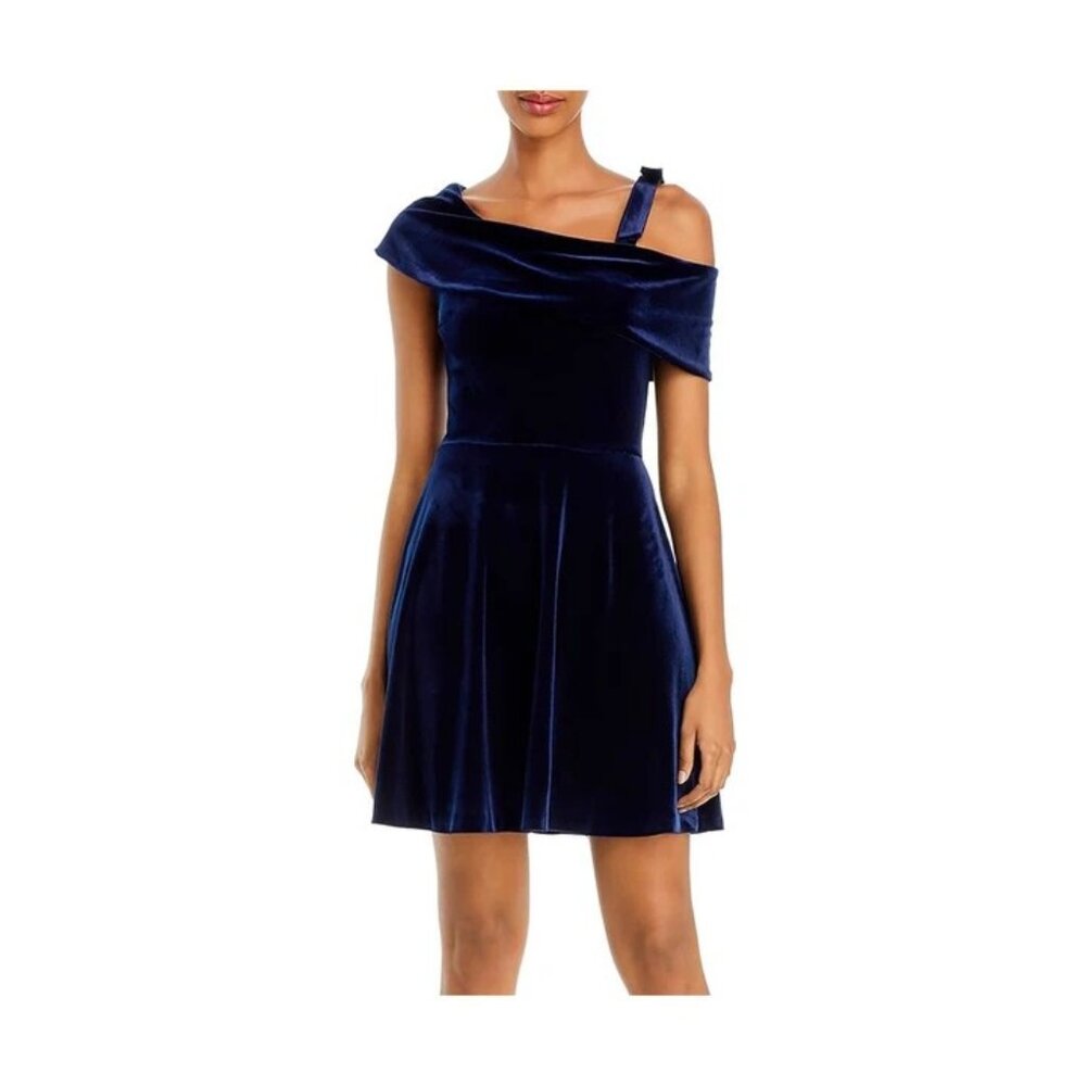 Aqua One Shoulder Velvet Dress